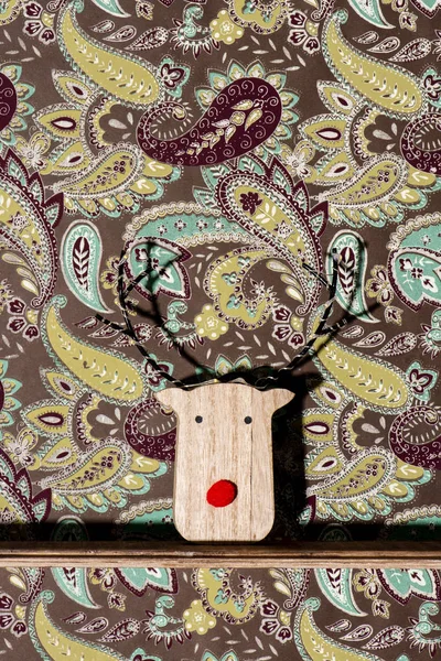 Funny wooden reindeer hea — Stock Photo, Image