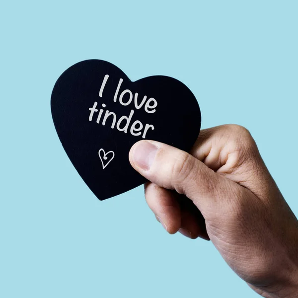 Texto Eu amo Tinder em forma de coração sig — Fotografia de Stock