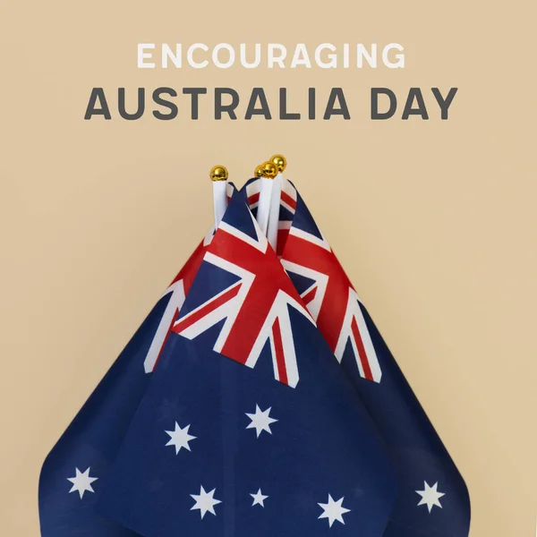 Flaggor av australier och text som uppmuntrar australiadagen — Stockfoto