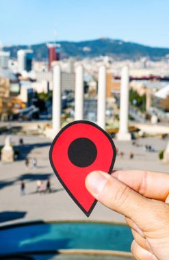 İspanya, Barcelona 'daki Montjuic Hill' de kırmızı işaret