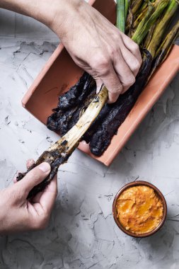 calcots, tatlı soğan Catalonia, İspanya tipik