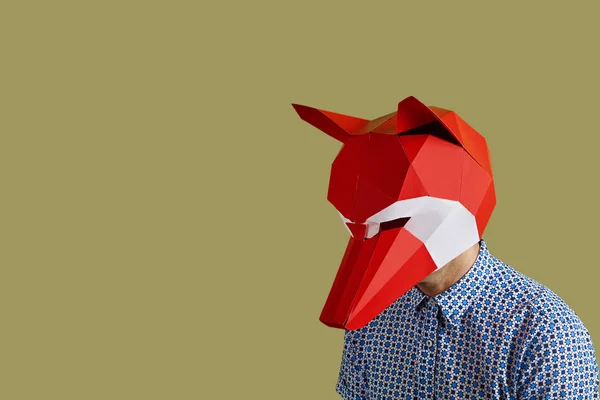 Young man with a red fox mask — Stock Photo, Image