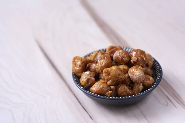 Closeup Plate Some Nueces Macadamia Garrapinadas Spanish Candied Macadamia Nuts — Stock Photo, Image