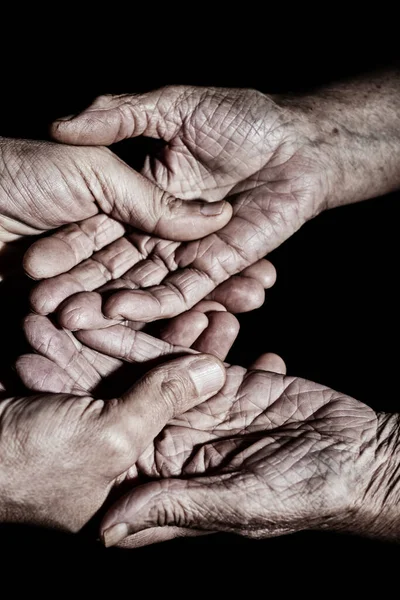 Closeup Young Caucasian Man Holding Hands Old Caucasian Woman Affection — Stock Photo, Image