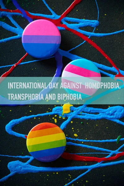 Texte Journée Internationale Contre Homophobie Transphobie Biphobie Certains Badges Ornés — Photo