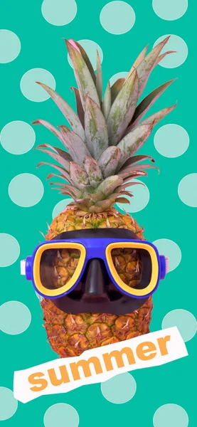 Texte Été Comme Découpe Magazine Ananas Portant Masque Plongée Sur — Photo