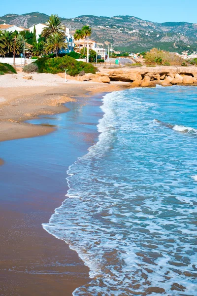 Widok Plażę Playa Del Moro Alcossebre Costa Del Azahar Hiszpania — Zdjęcie stockowe