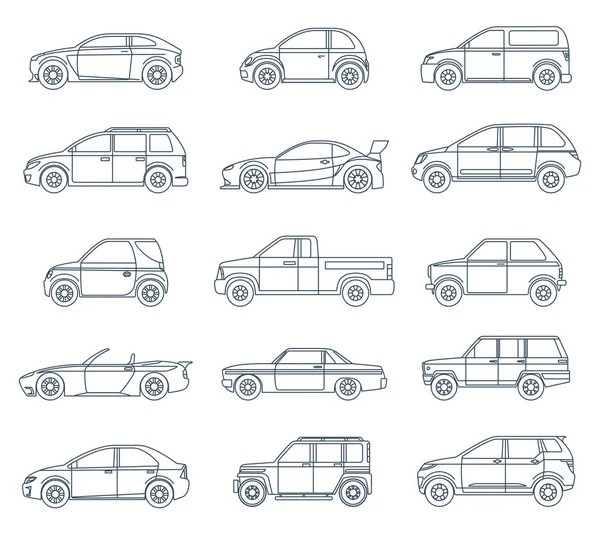 Iconos de coches en el estilo lineal — Vector de stock