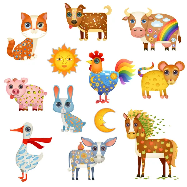 Painted Domestic Animals — Stock Vector