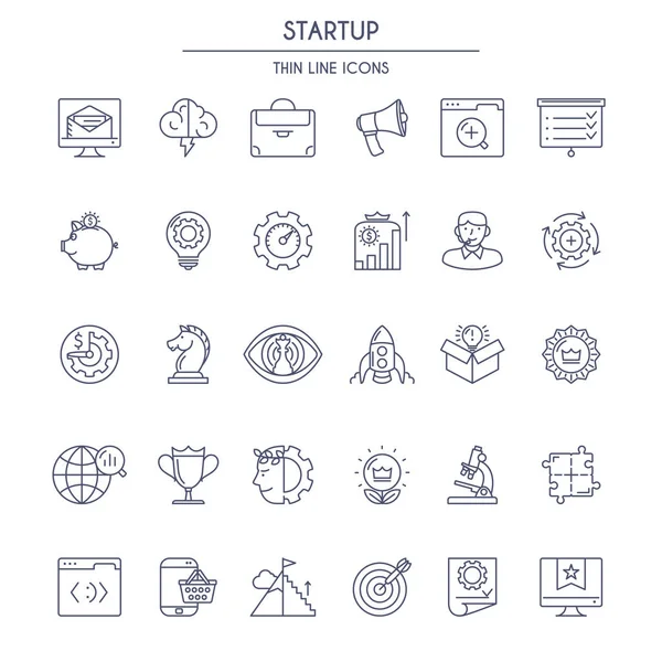 アイコンを設定するスタートアップの細い線 — ストックベクタ