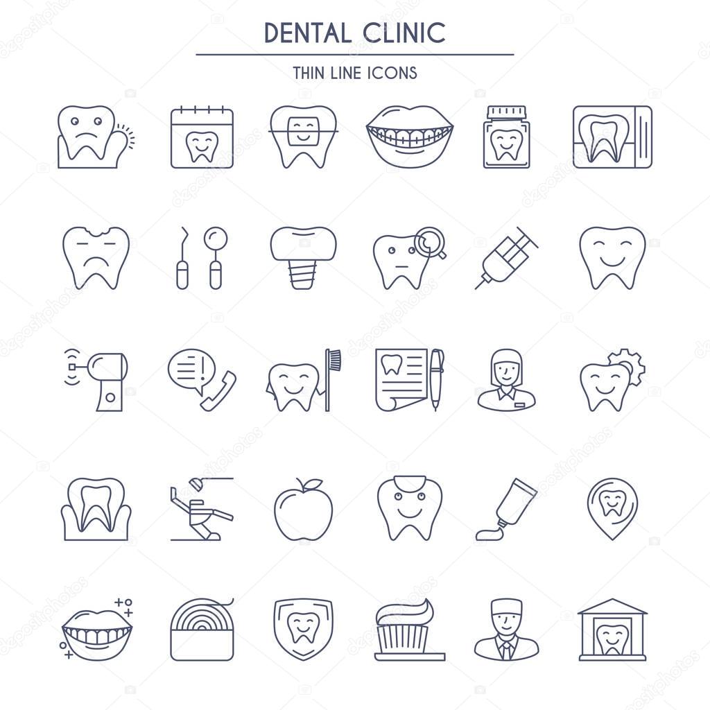 Dental Clinic thin lineIcons Set