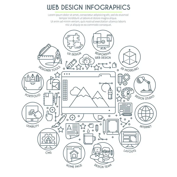 Web Design Infographics Thin Line — Stock Vector