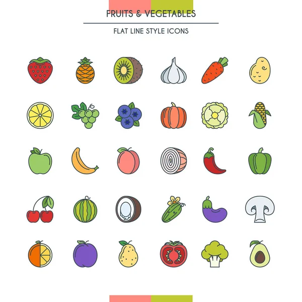 Gyümölcsök és zöldségek ikonok — Stock Vector