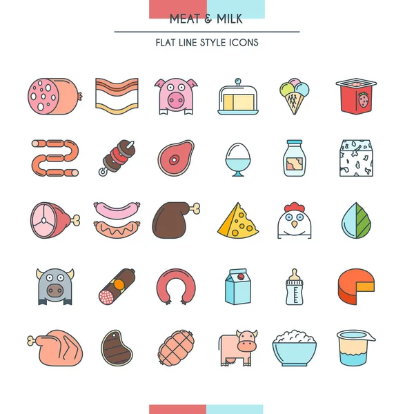 Icônes de viande et de lait — Image vectorielle