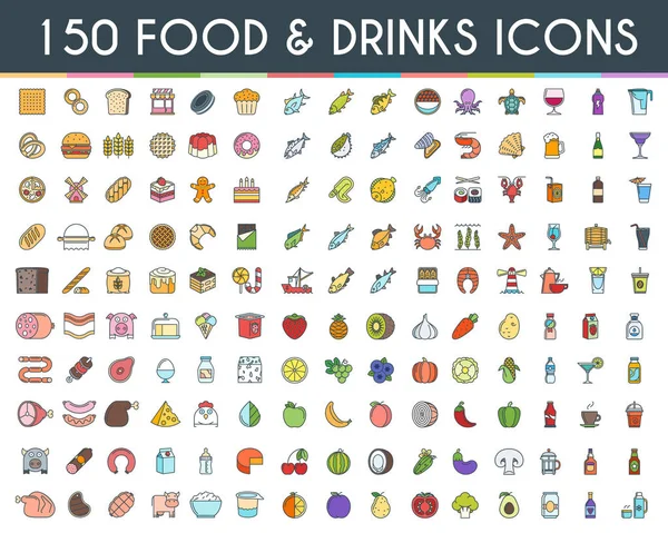 Food and drinks flat line icons — Stock Vector