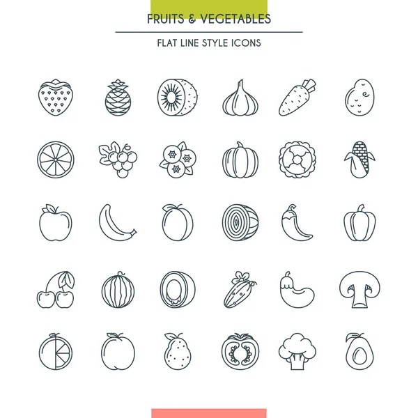 Fruits and vegetables thin icons — Stock Vector