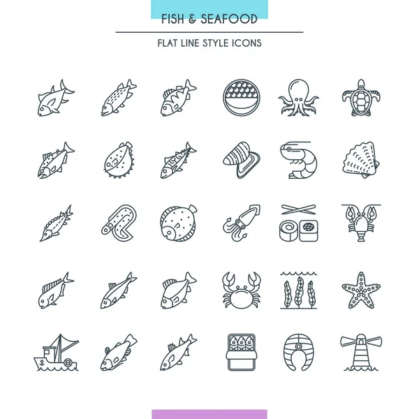 Fish and seafood thin icons — Stock Illustration Fish and seafood thin icons Stock Vector