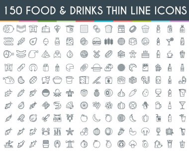 Yiyecek ve içecek ince çizgi simgeler