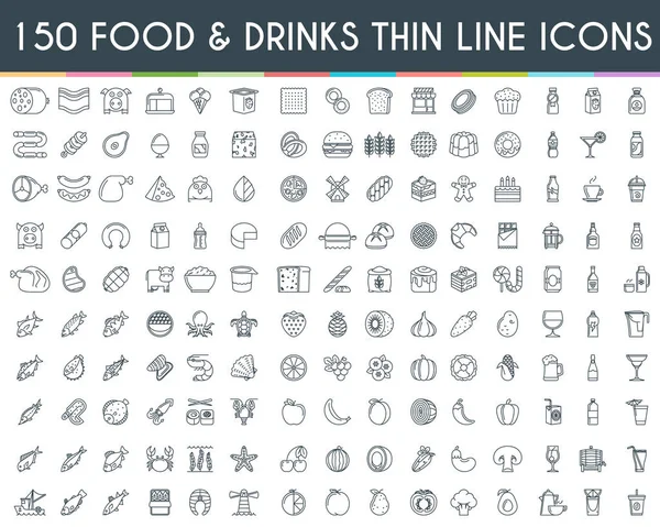 Nourriture et boissons icônes ligne mince — Image vectorielle