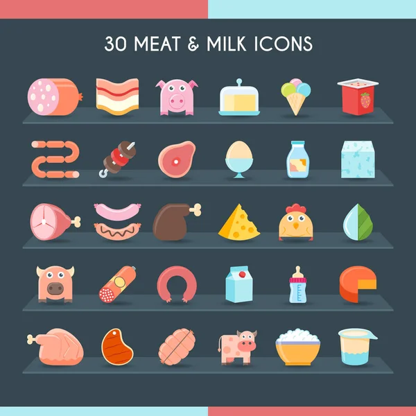 Conjunto de carne y leche — Vector de stock