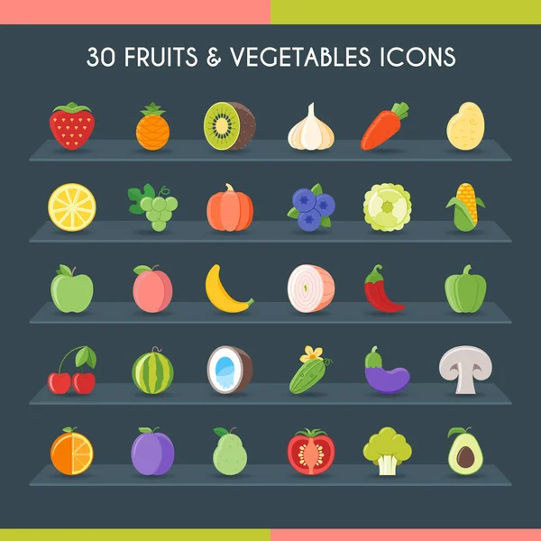 Conjunto de frutas y verduras — Vector de stock