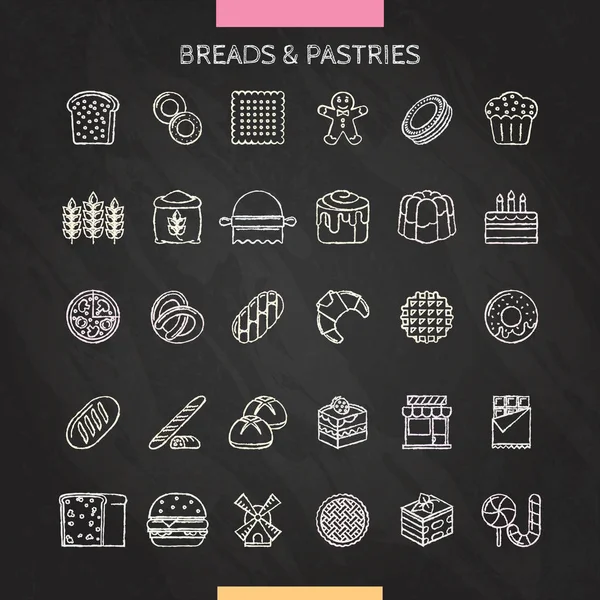 面包和糕点粉笔 — 图库矢量图片