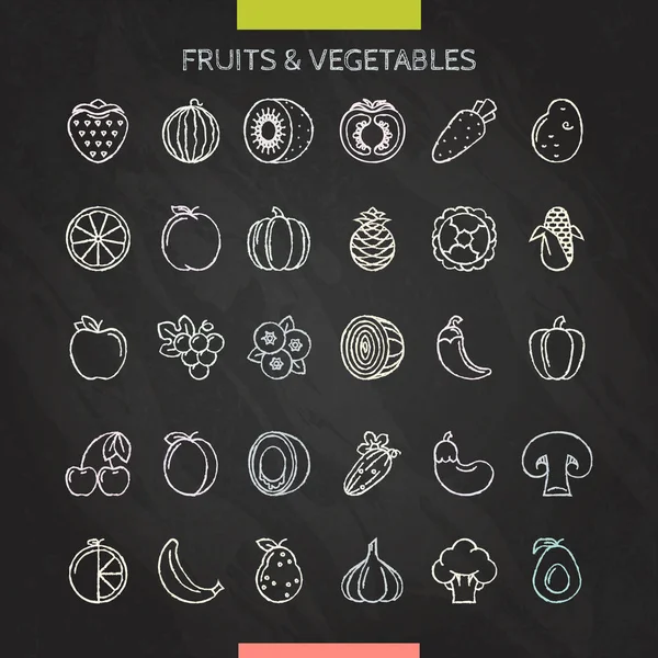 Ícones de giz de frutas e legumes —  Vetores de Stock