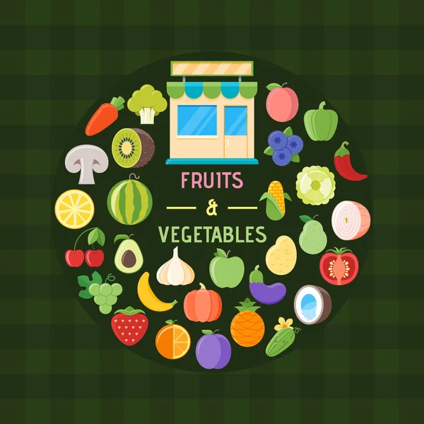 Ovoce a zelenina nápis — Stockový vektor