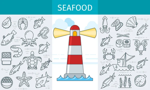 Seafood store banner — Stock Vector