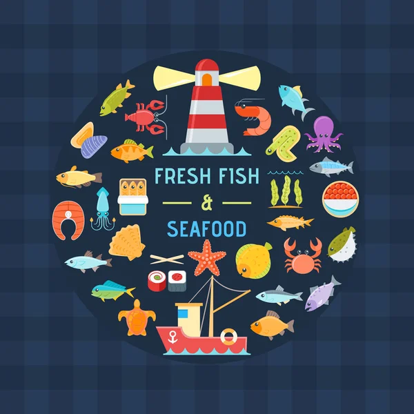 Seafood and fish banner — Stock Illustration Seafood and fish banner Vector Graphics