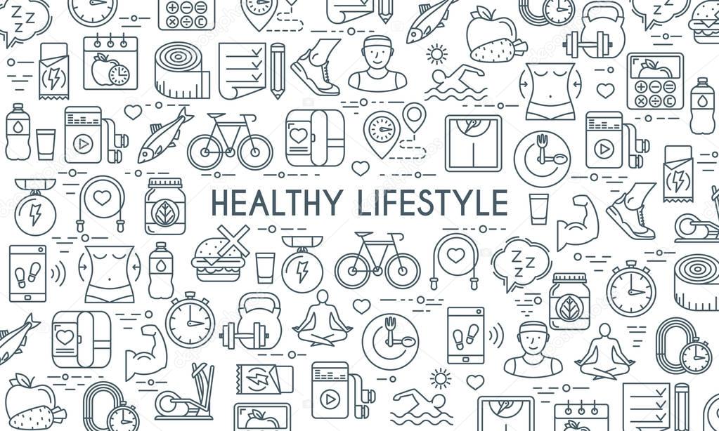 Healthy lifestyle thin line banner