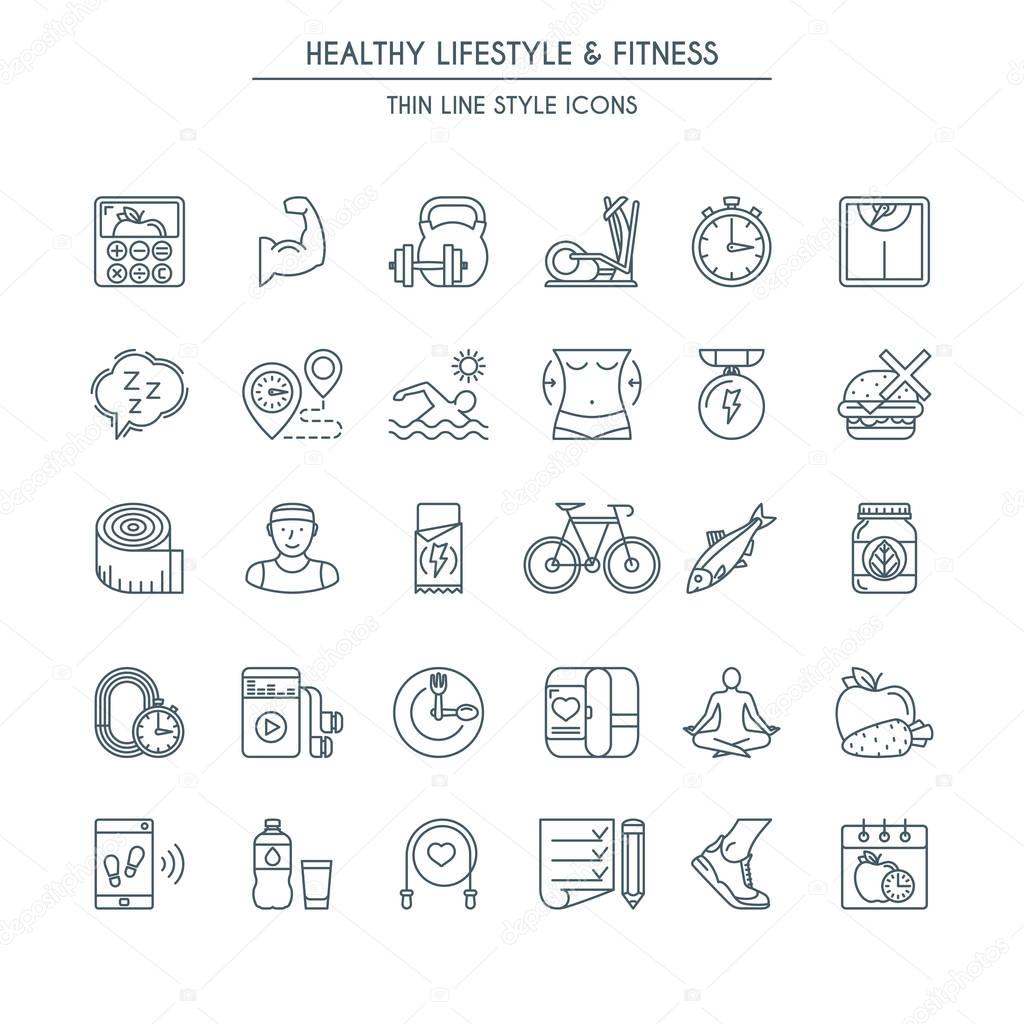 Healthy lifestyle thin line icons