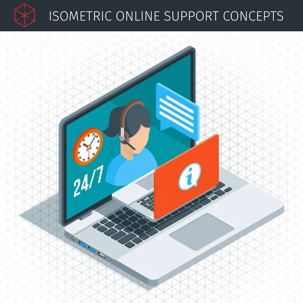 Concept de support en ligne isométrique — Image vectorielle