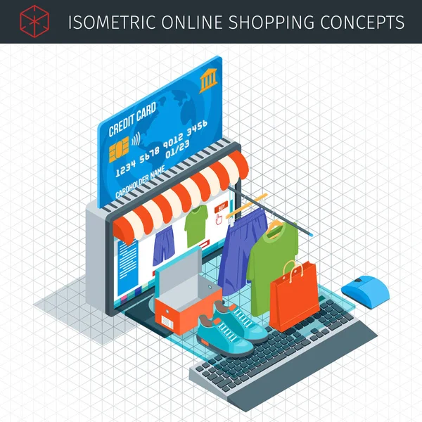 Ícones isométricos de compras online — Vetor de Stock