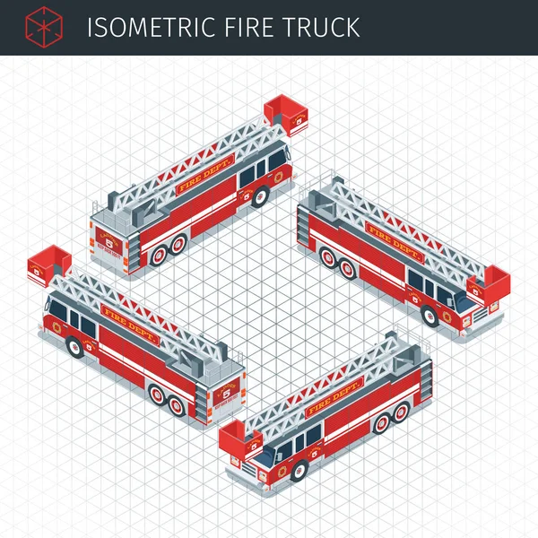 Camion de pompieri izometric — Vector de stoc