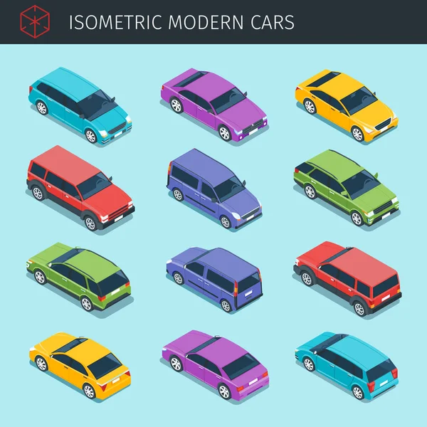 Isometrisk bilar samling — Stock vektor
