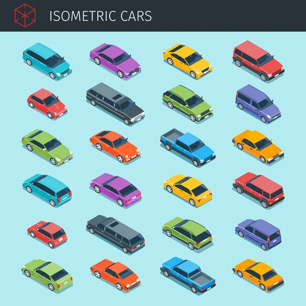 Isométrico carros grande coleção —  Vetores de Stock