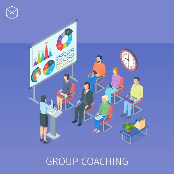 Coaching en grupo en el centro de formación — Archivo Imágenes Vectoriales