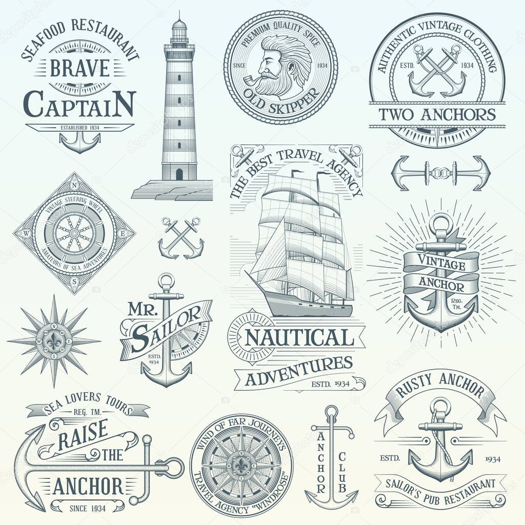 Set of vintage nautical labels