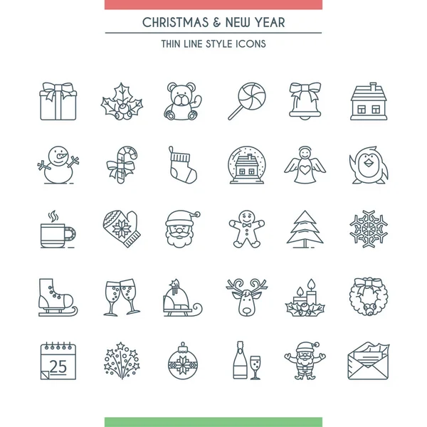 Conjunto de iconos de línea fina Navidad — Vector de stock