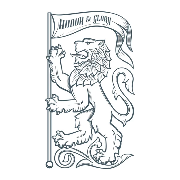 Image du lion héraldique avec drapeau — Image vectorielle