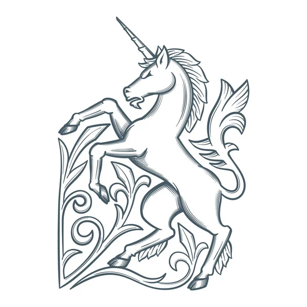 Gambar unicorn heraldik - Stok Vektor