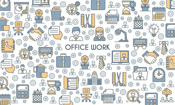 Flat line design office banner