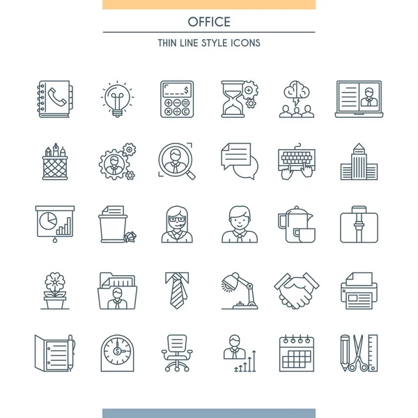 Dunne lijn design office-pictogrammen — Stockvector