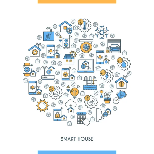Düz çizgi tasarım akıllı ev concept — Stok Vektör