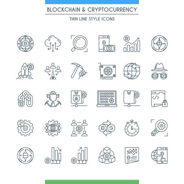 İnce çizgi tasarım cryptocurrency simgeleri