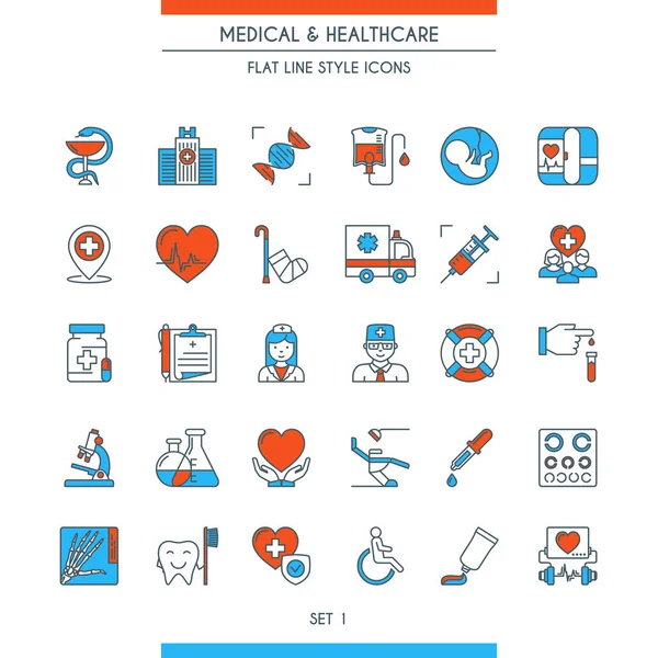 Flat line design medical icons 1 — Stock Vector
