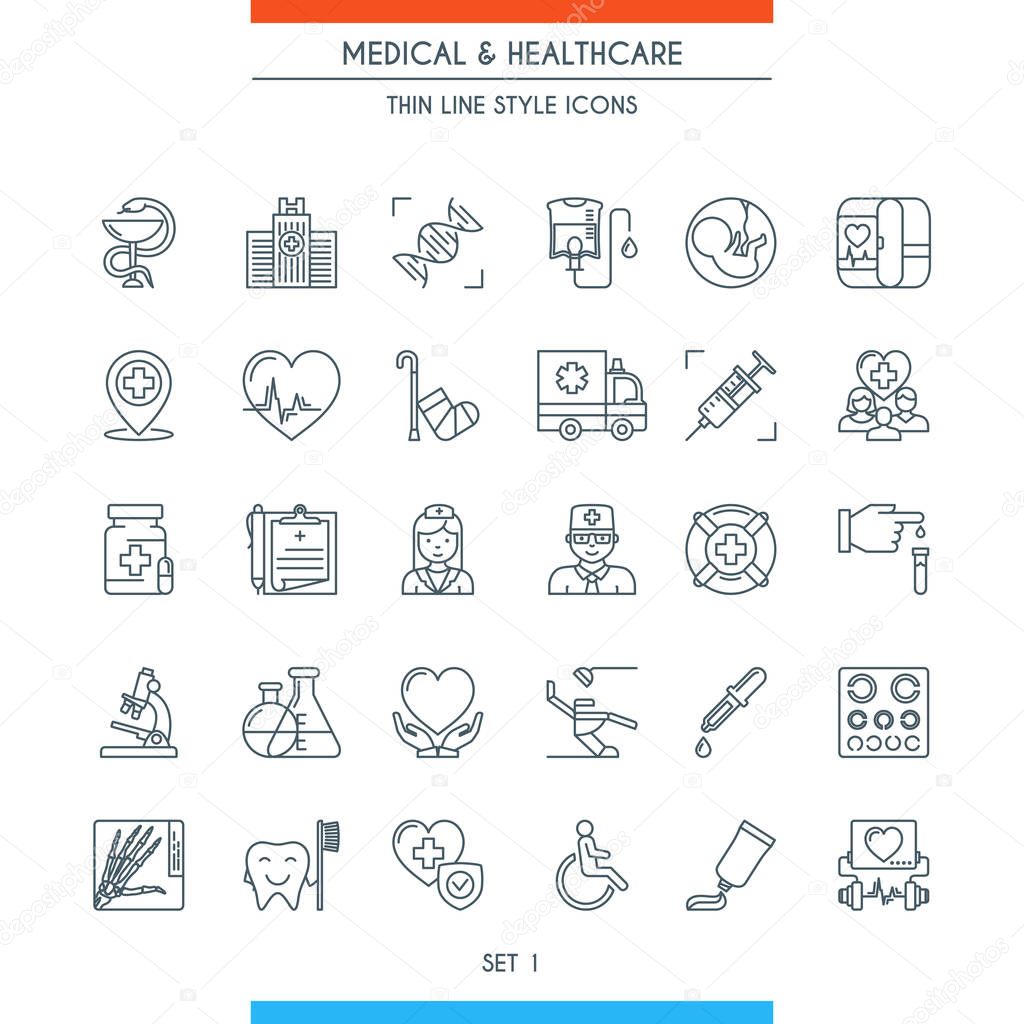 Thin line design medical icons 1
