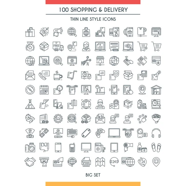 Icônes de ligne de livraison et de shopping — Image vectorielle