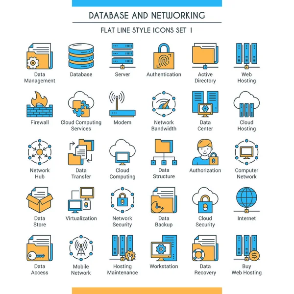 Bases de datos e iconos de redes 1 — Vector de stock